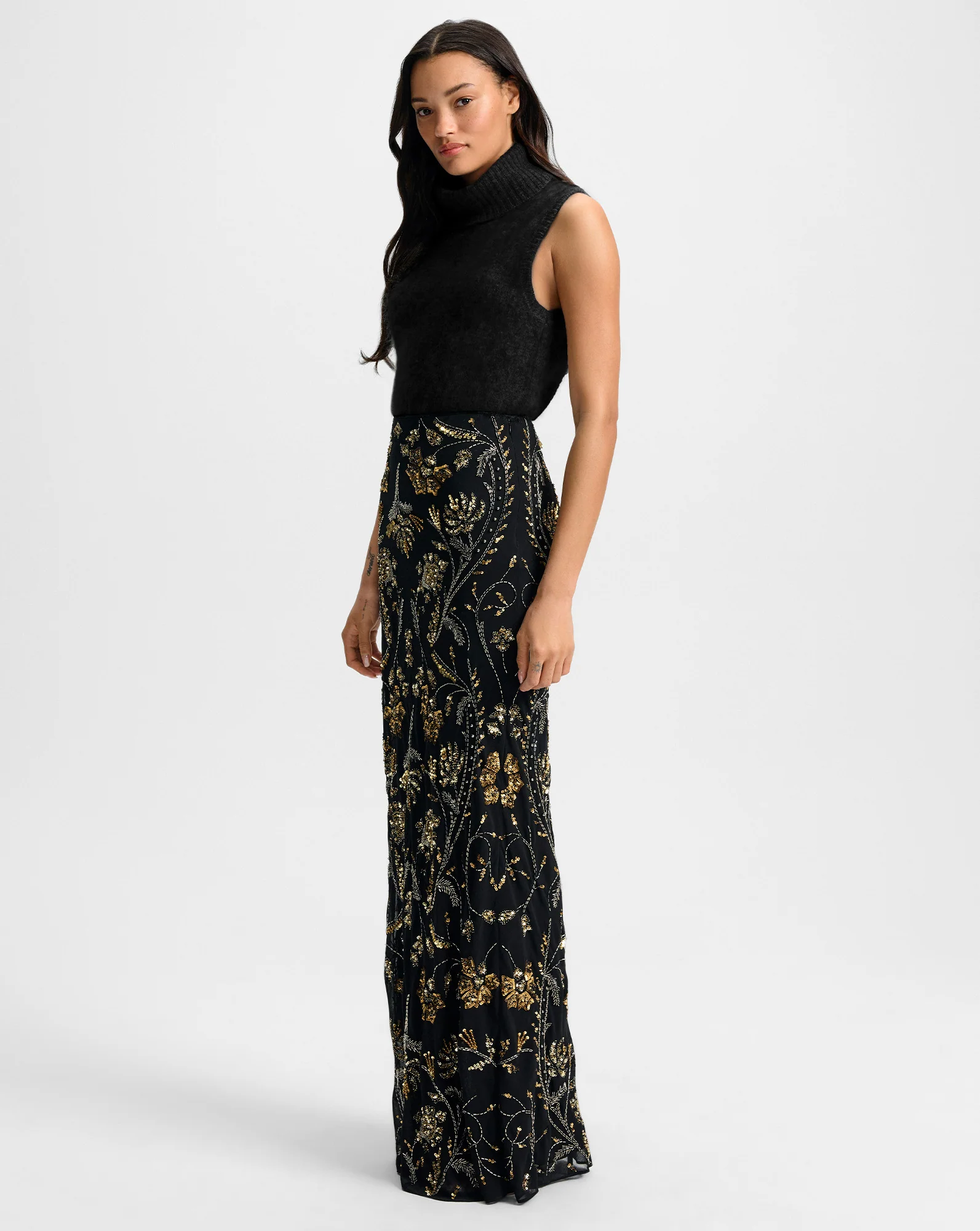 Medina Floral-Embellished Maxi Skirt