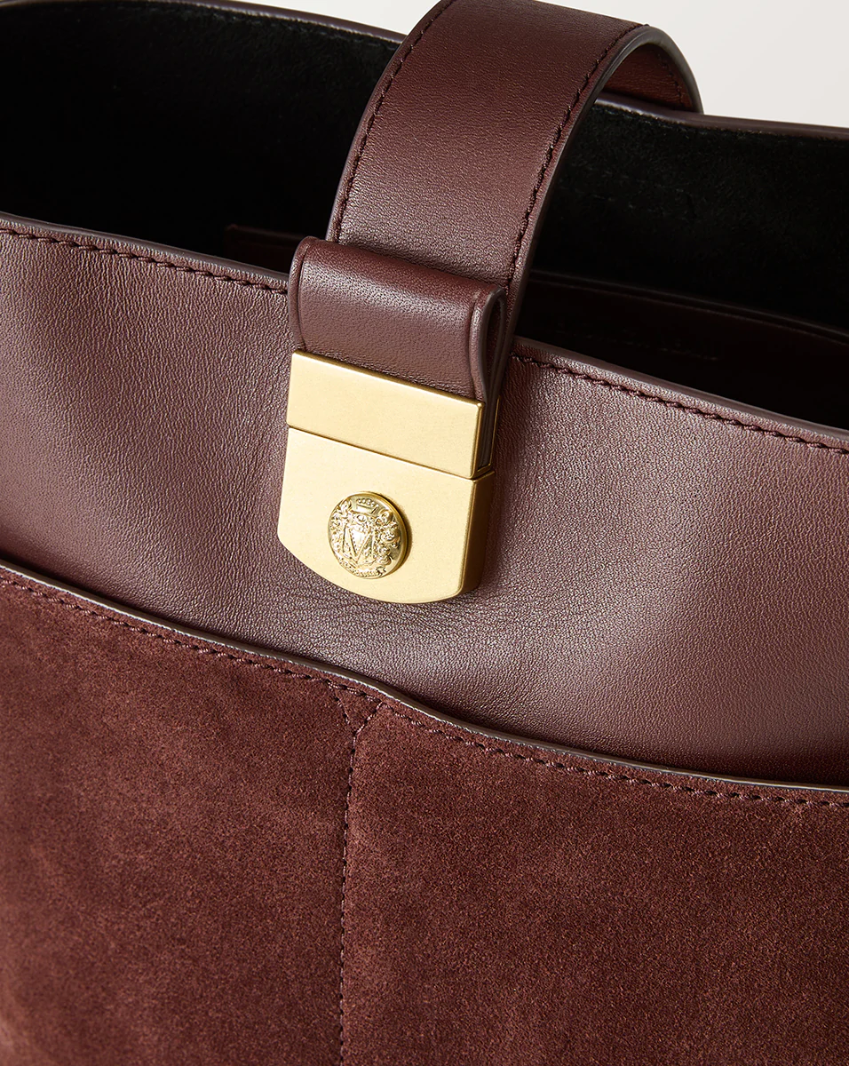 Small Crest Lock Suede Bucket Bag - Image 3