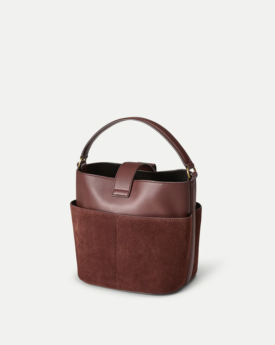 Small Crest Lock Suede Bucket Bag - Image 5