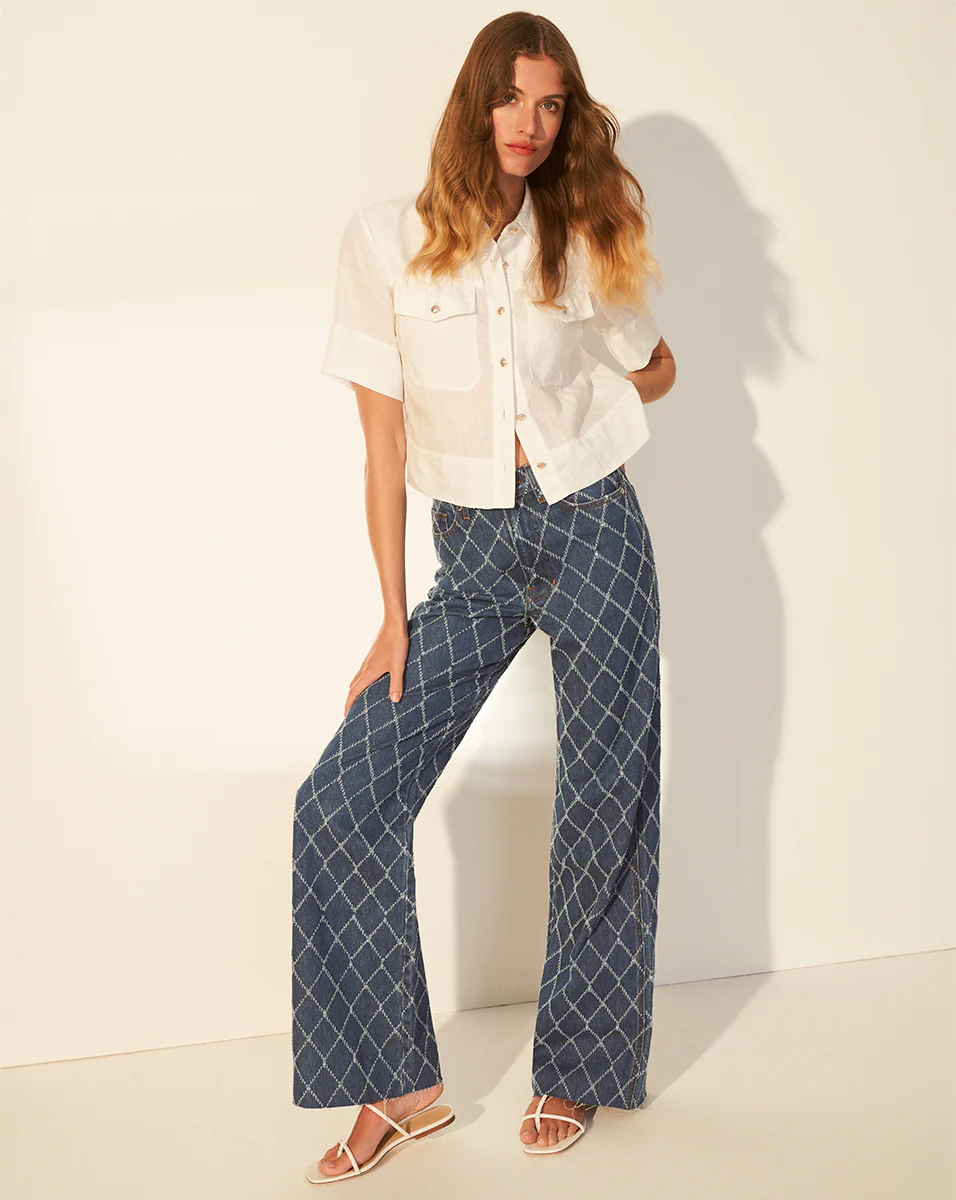 Taylor Diamond Printed Wide-Leg Jean - Image 5